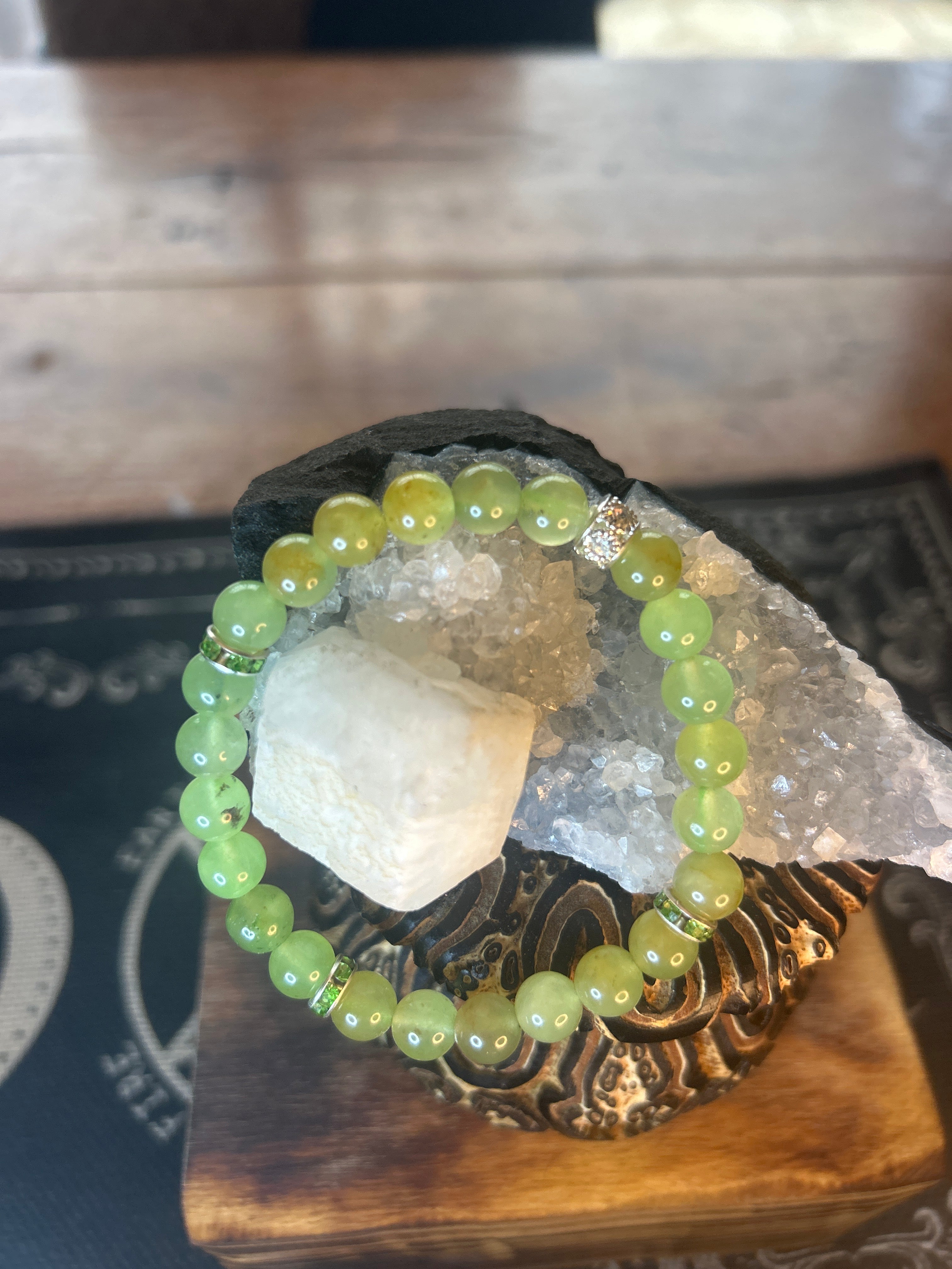 Prehnite 8mm Bracelet - Handcrafted - Spiritual Meanings: Healing, Calm, Inner Peace