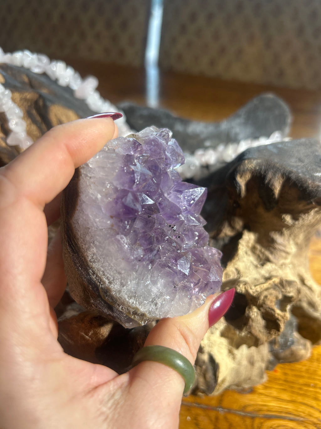 Amethyst Crystal Cluster – 2 Inches Tall, 8 Inches Round | Purification & Inner Peace”