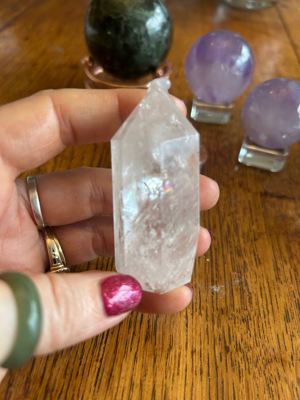 Clear Quartz Crystal Tower with Inclusions and Rainbows