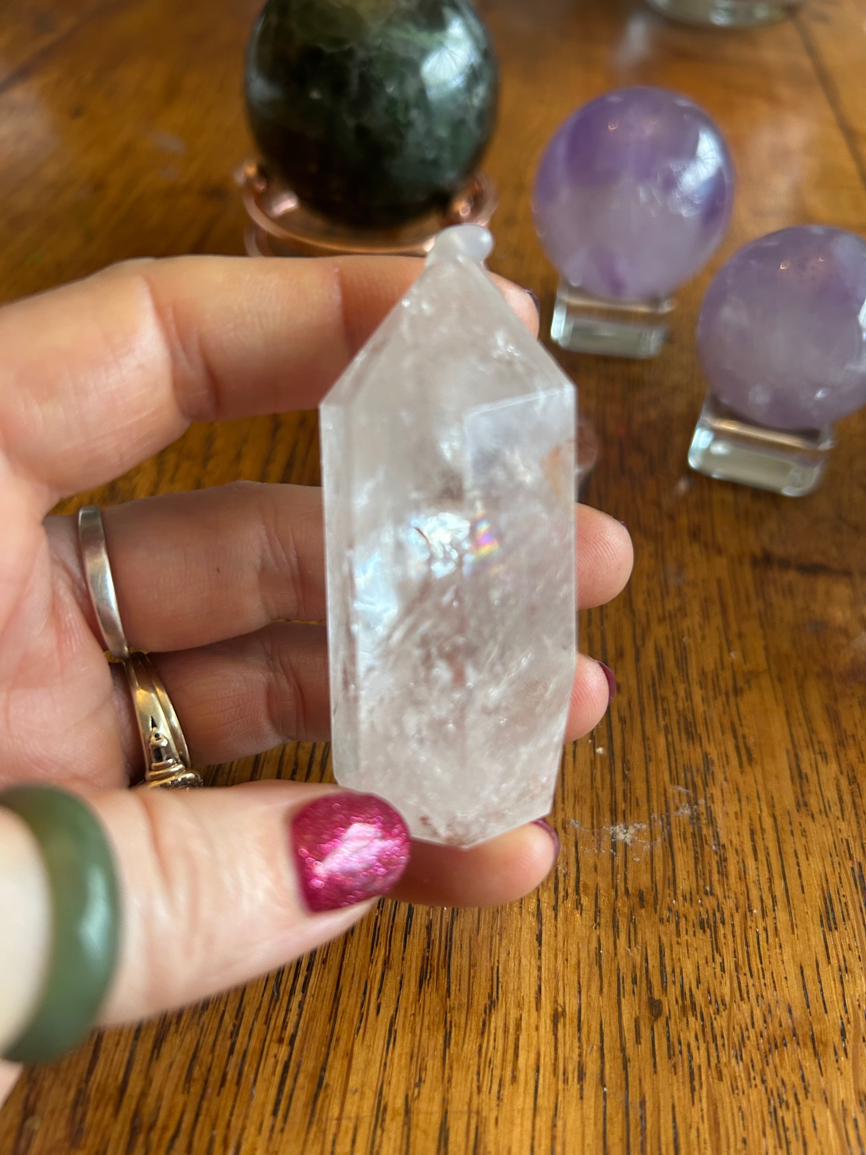 Clear Quartz Crystal Tower with Inclusions and Rainbows